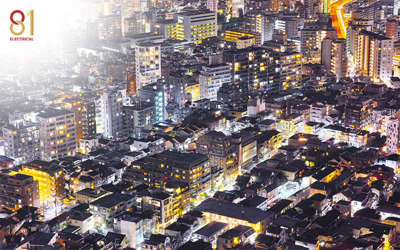 Night view of HDBs in Singapore