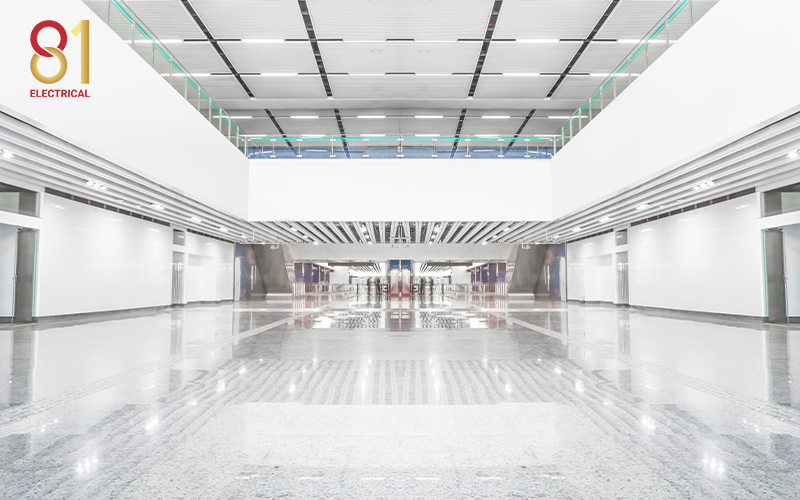 Building interior with modern lighting