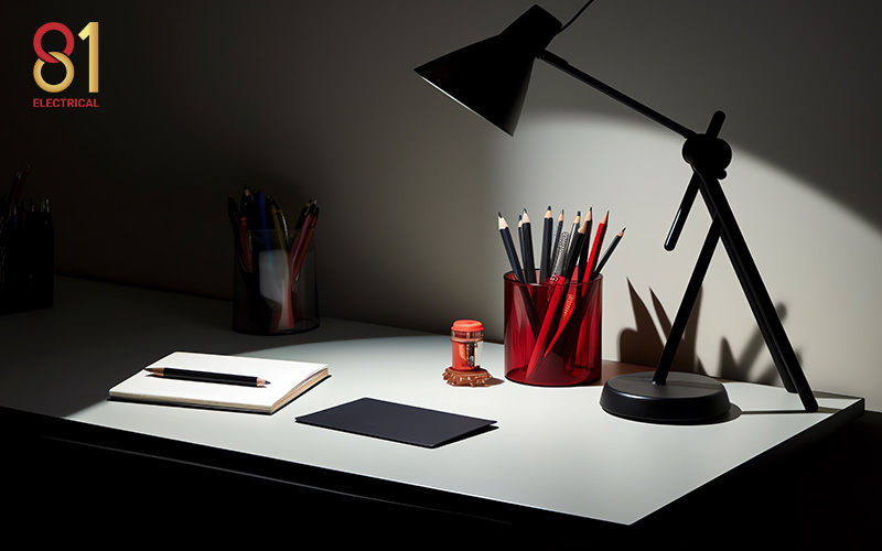Desk lamp illuminating a workspace, symbolizing electrical load.