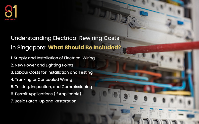 Infographic: What's included in Singapore electrical rewiring costs.