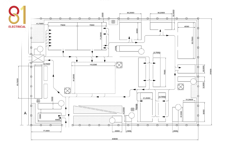 Detailed electrical wiring diagram blueprint for a building.