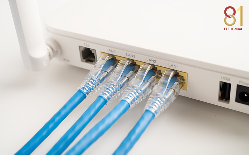 Lan cables from the back of a router