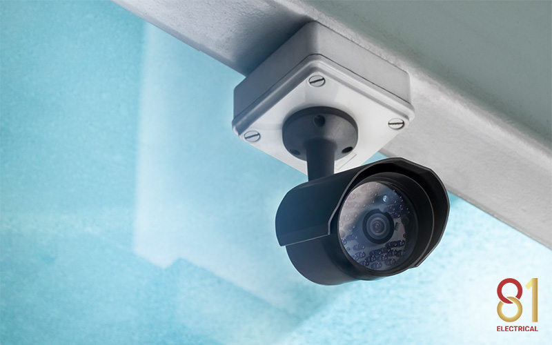 Security camera mounted on ceiling