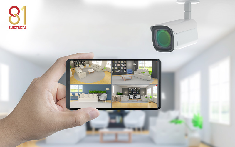 Home security camera system being monitored remotely.