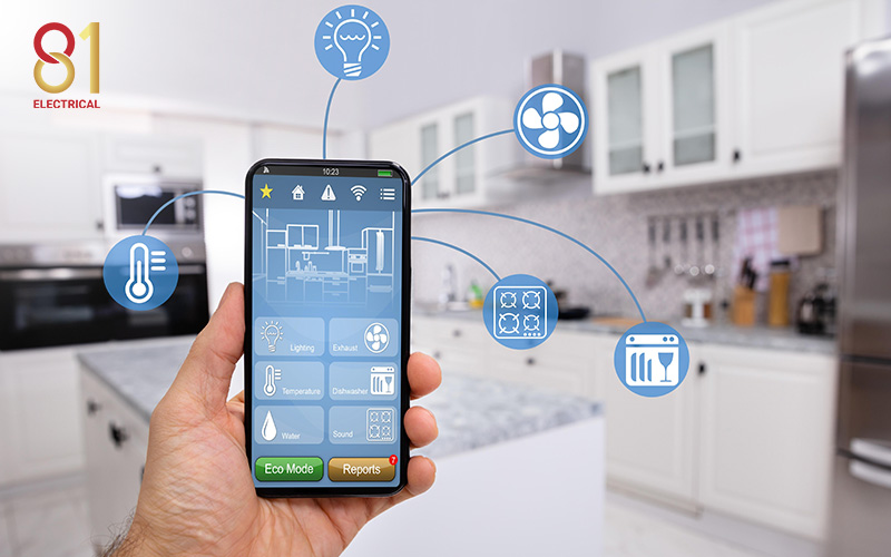 Smart home automation controlled by a smartphone app.